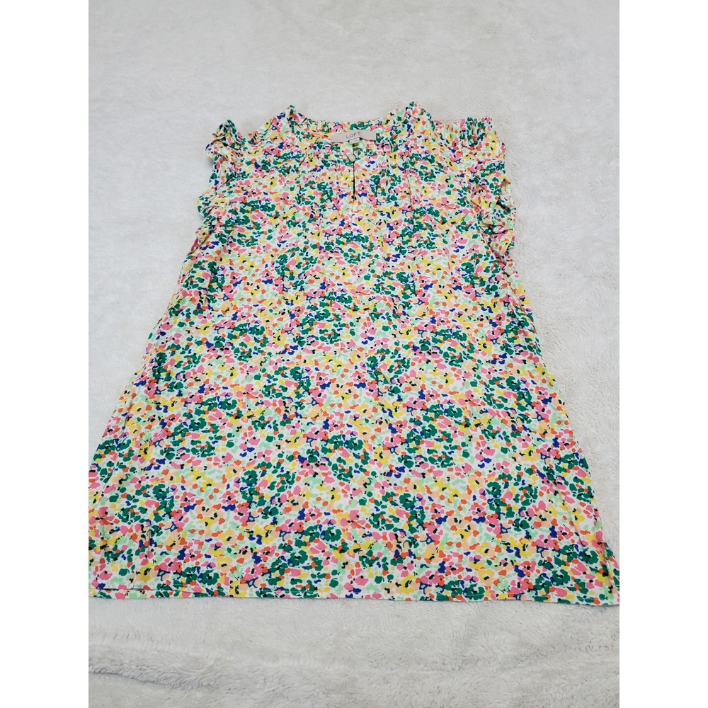 Loft Colorful Floral Flowy Ruffle Blouse Top Large Office Feminine Classic